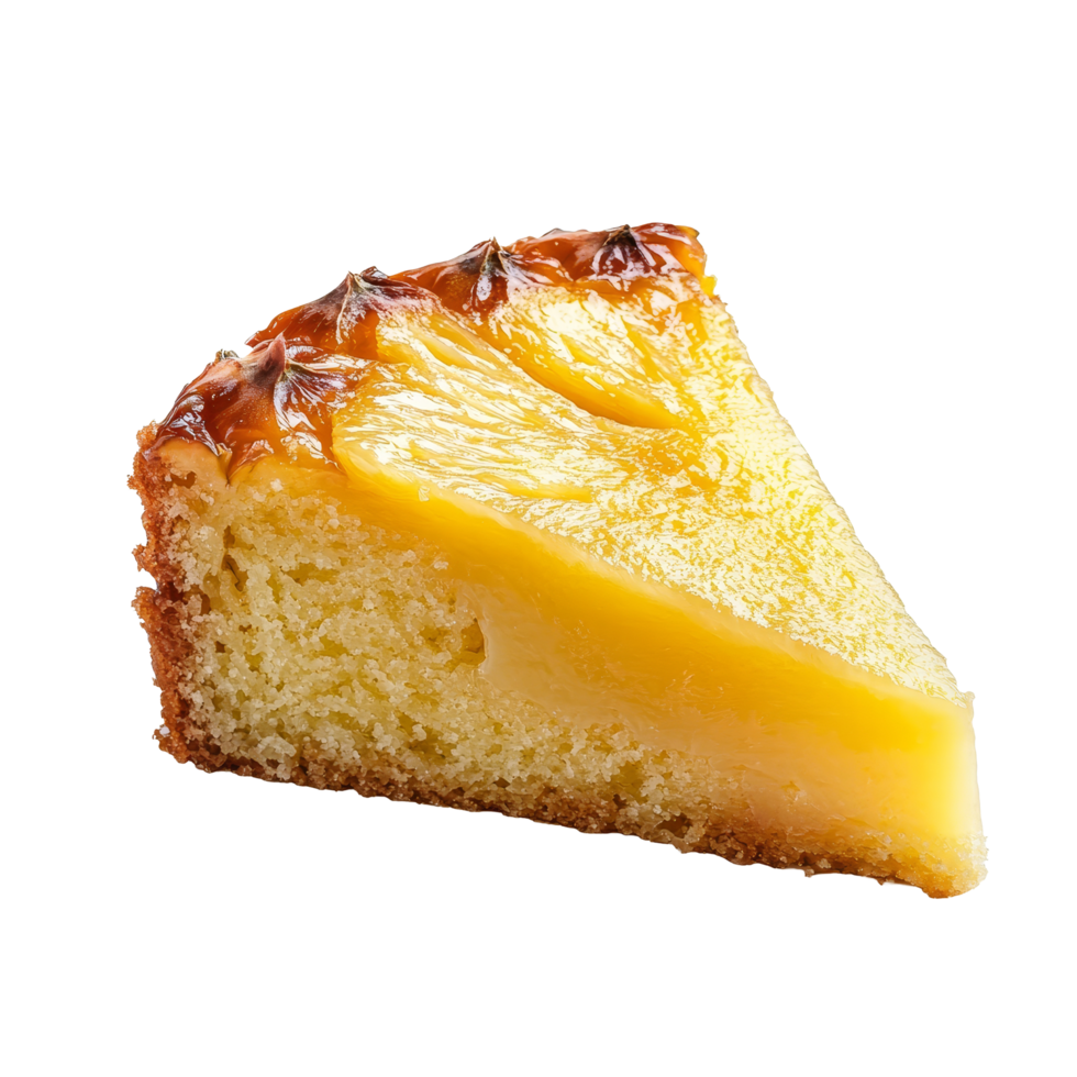 A delicious slice of pineapple cake isolated on a transparent background perfect for dessert lovers looking for a fruity treat, Isolated pineapple cake slice on a transparent background png