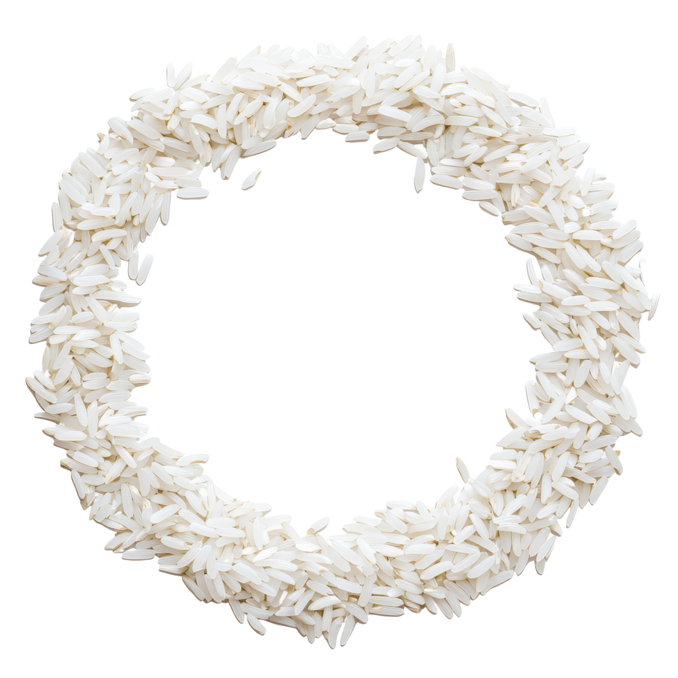 transparent rice arranged in a circular shape on a clean transparent background for culinary presentation or decoration, transparent rice in shape circle isolated on transparent background png