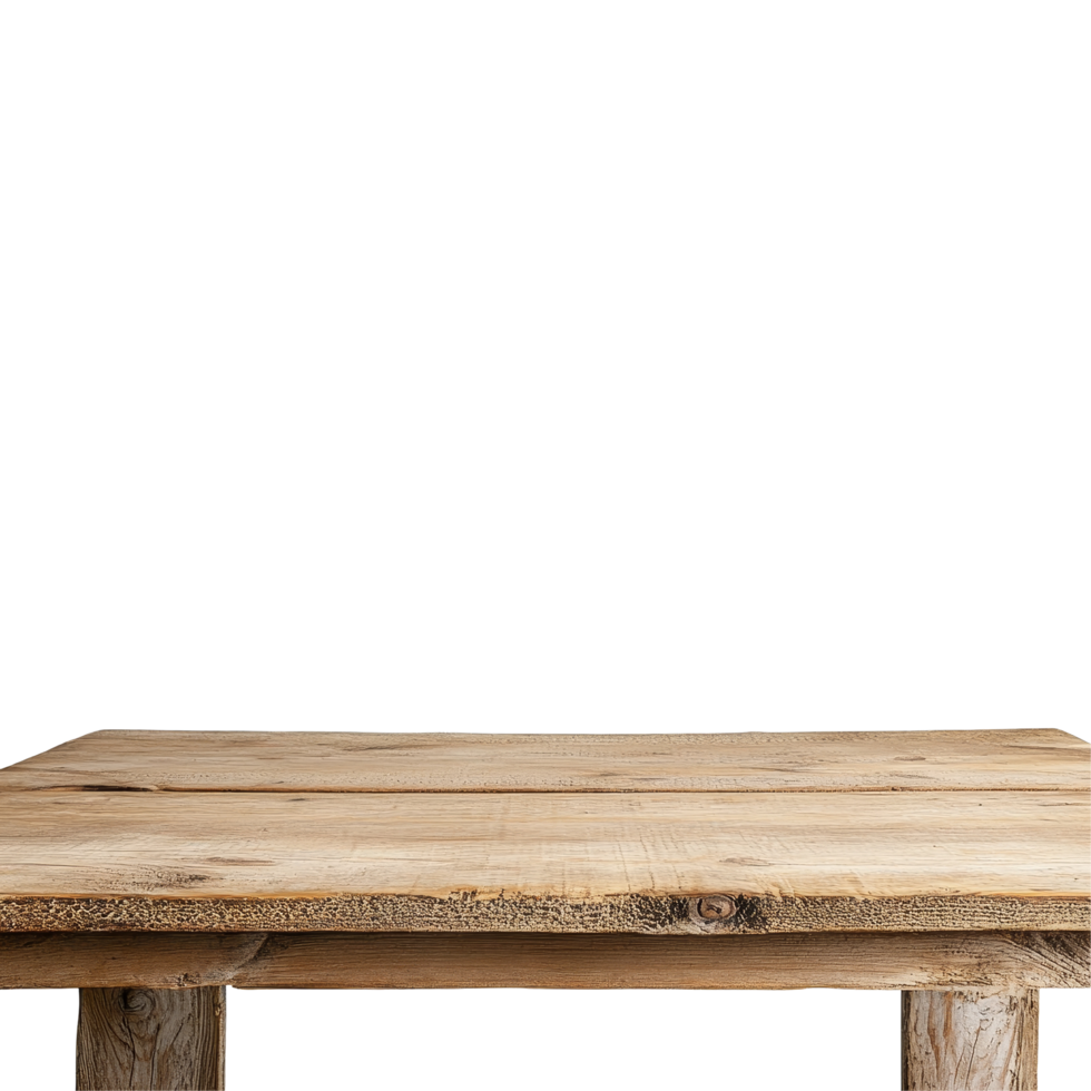 Empty wooden table top against a neutral backdrop for product placement in a welllit space, a blank empty wooden table top for product placement isolated on transparent backgroud png