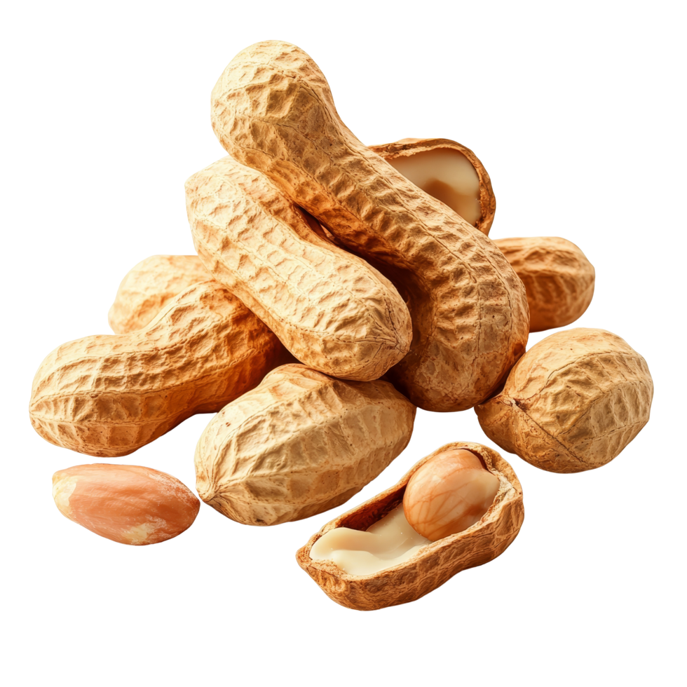 Fresh peanuts piled on a transparent background showcasing their natural texture and earthy appeal, Dried peanuts isolated on transparent background png