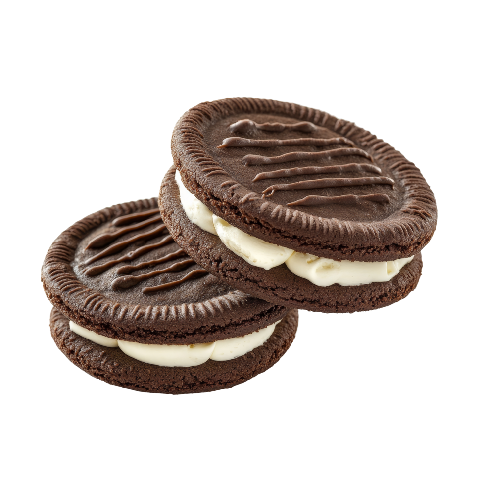 Delicious chocolate cookies with creamy filling arranged on a clean transparent background for a delightful treat, cookies chocolate with cream filling between on transparent backgroundfile png