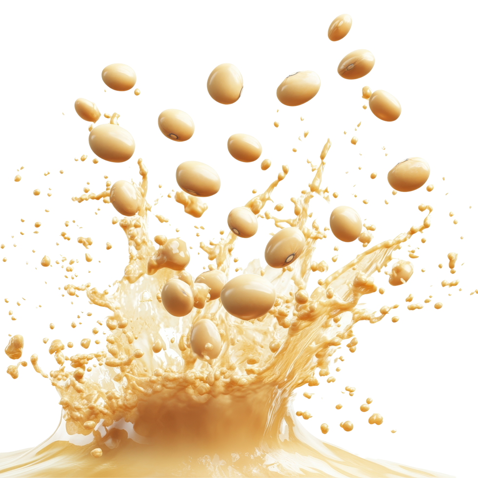 Soybeans splashing in a creamy liquid, showcasing dynamic motion and natural textures in a vibrant setting, Soybeans splash isolated png