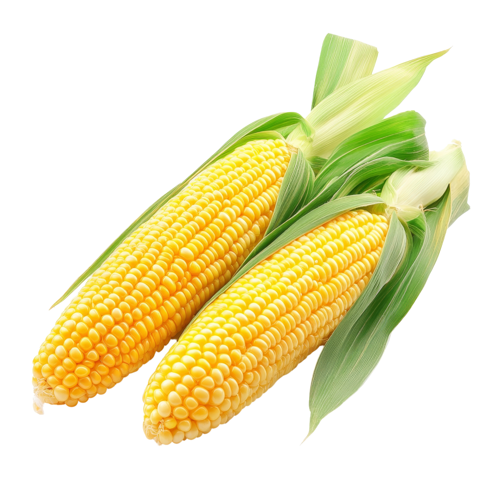 Fresh, vibrant corn on the cob isolated against a transparent background, showcasing its natural color and texture for culinary inspiration, red torn paper isolated on transparent background png