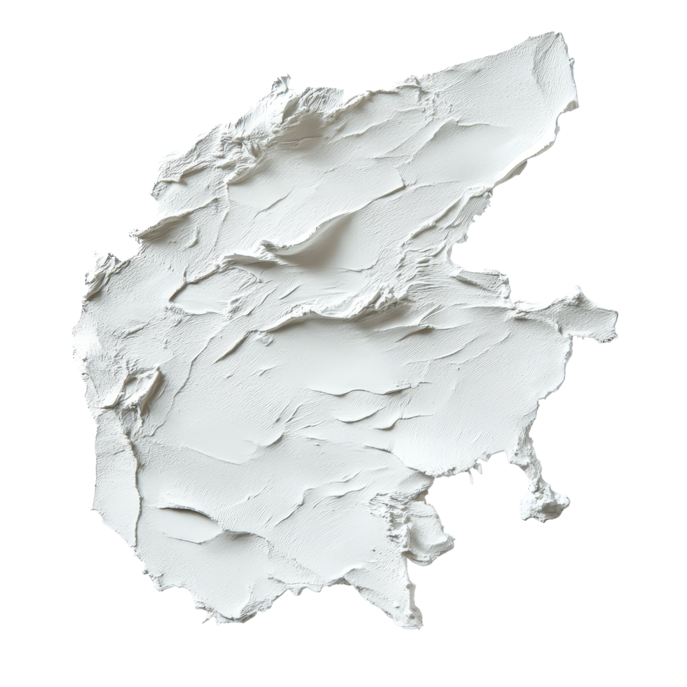 A piece of textured plaster isolated against a clean transparent background showcasing its rugged surface and irregular shape, typical plaster isolated on a transparent background png