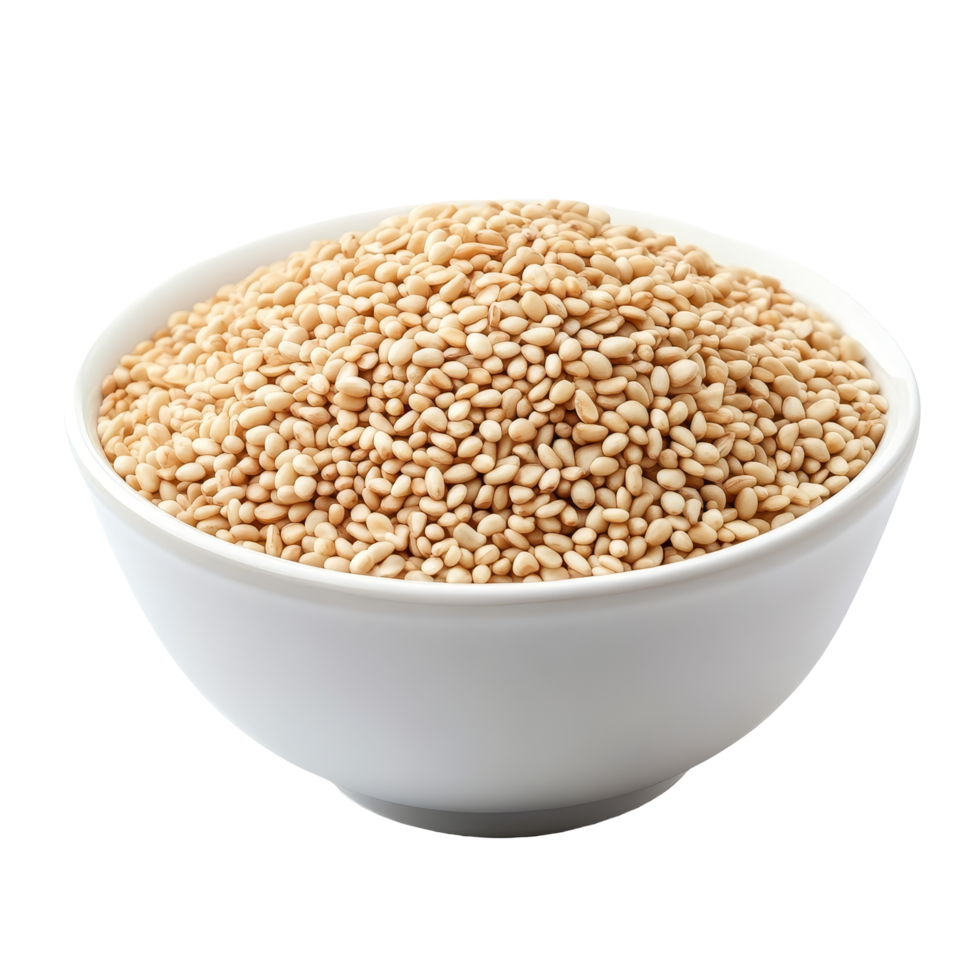 Freshly harvested sesame seeds in a transparent bowl isolated against a clean transparent background for culinary use, sesame in a bowl isolated on transparent background png
