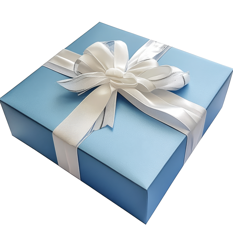 Blue gift box with a transparent bow on top placed on a lightcolored surface for special occasions, Blue Open Gift Box With transparent Bow png
