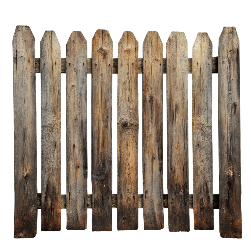 Old wooden fence isolated on a transparent background, showcasing rustic charm and natural aging, old wooden fence isolated transparent background png