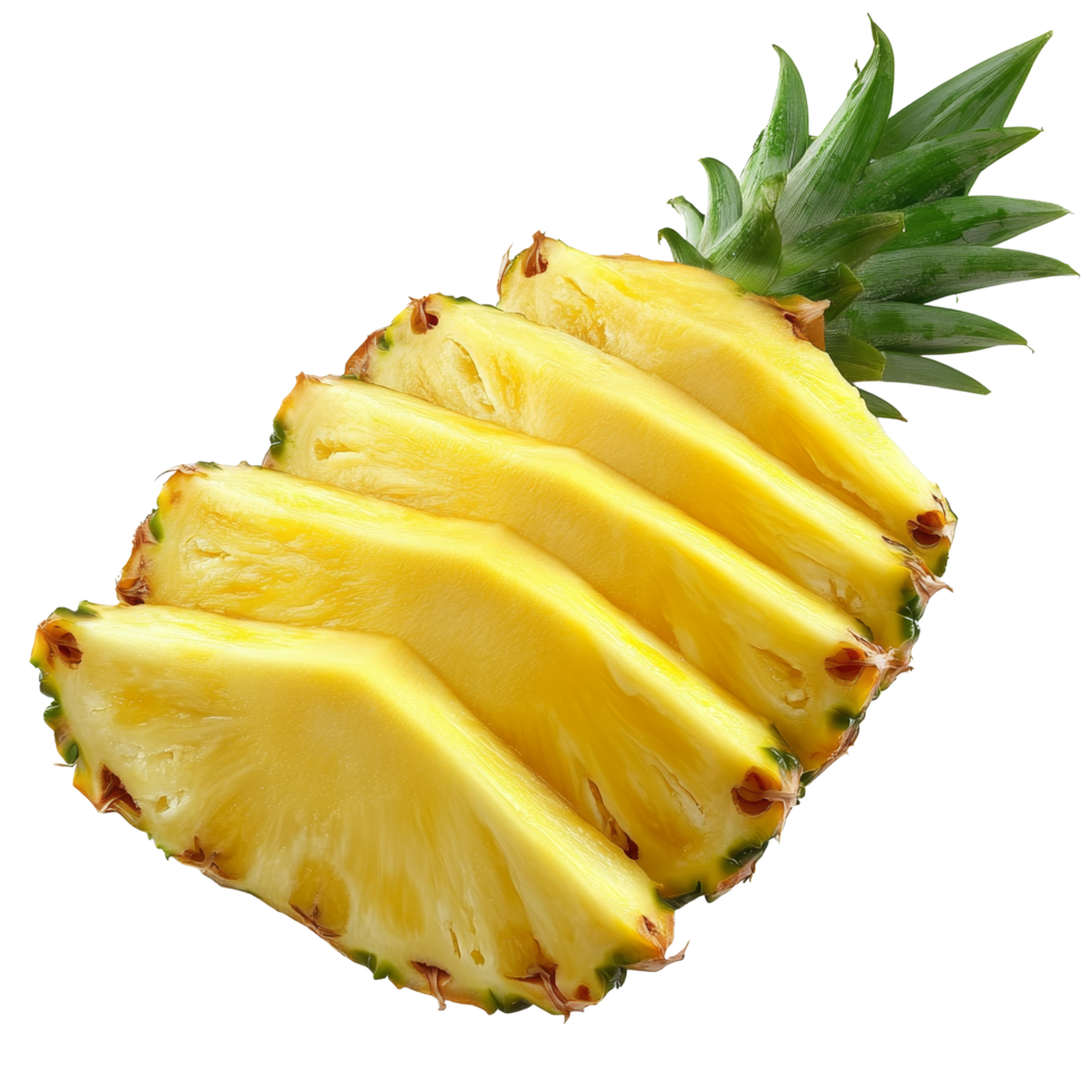 Freshly sliced pineapple pieces arranged neatly on a transparent background ready for serving, Slices of fresh pineapple png