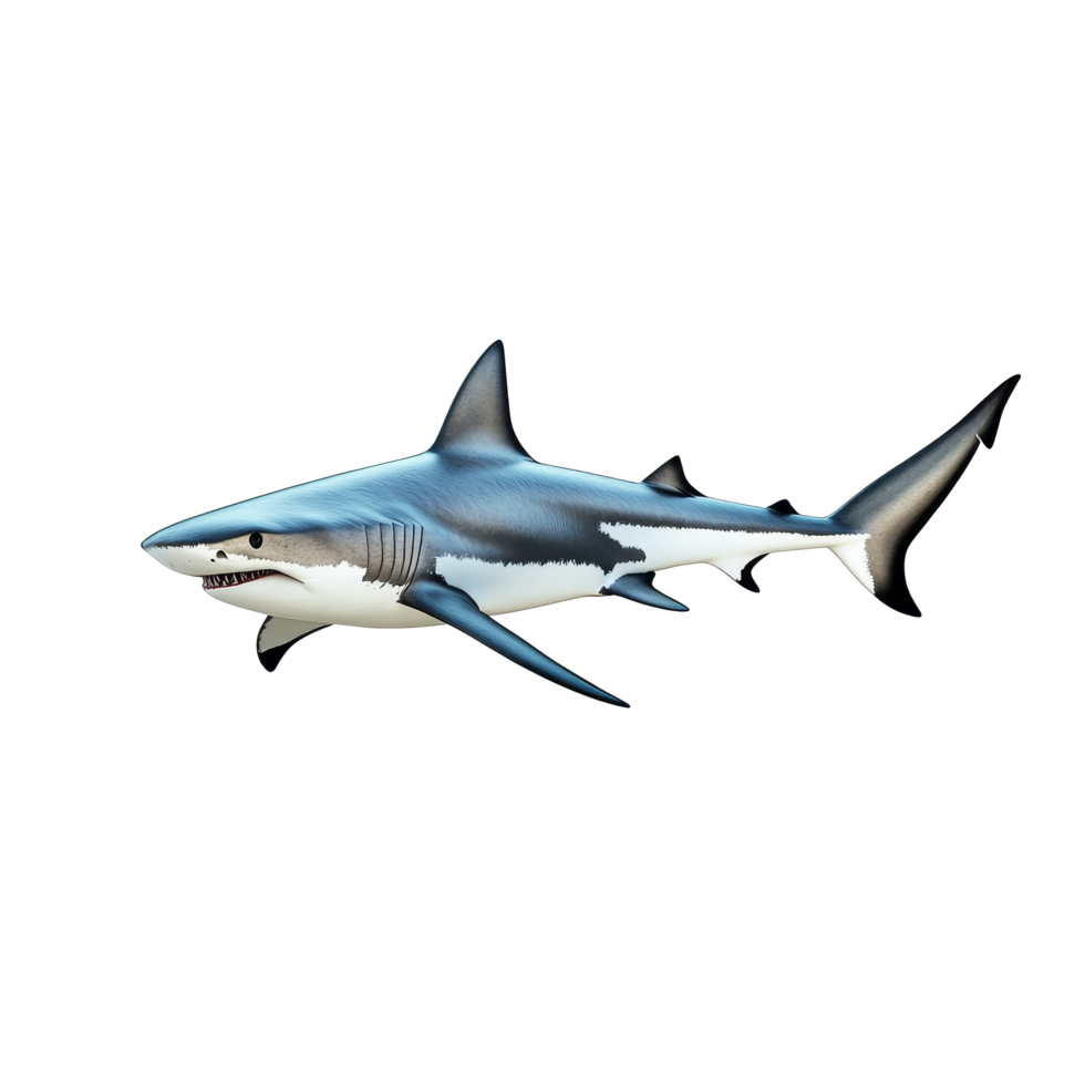 A detailed representation of a shark swimming gracefully against a pure transparent background, shark isolated on transparent background png