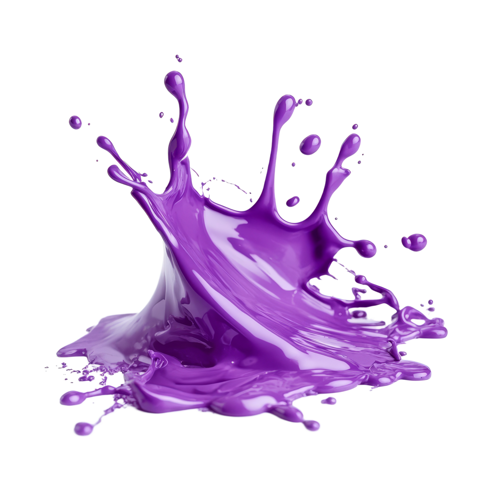 Vivid purple paint splash captured in midair against a bright transparent background showcasing dynamic motion and fluidity, Purple Paint Splash Isolated on transparent background png