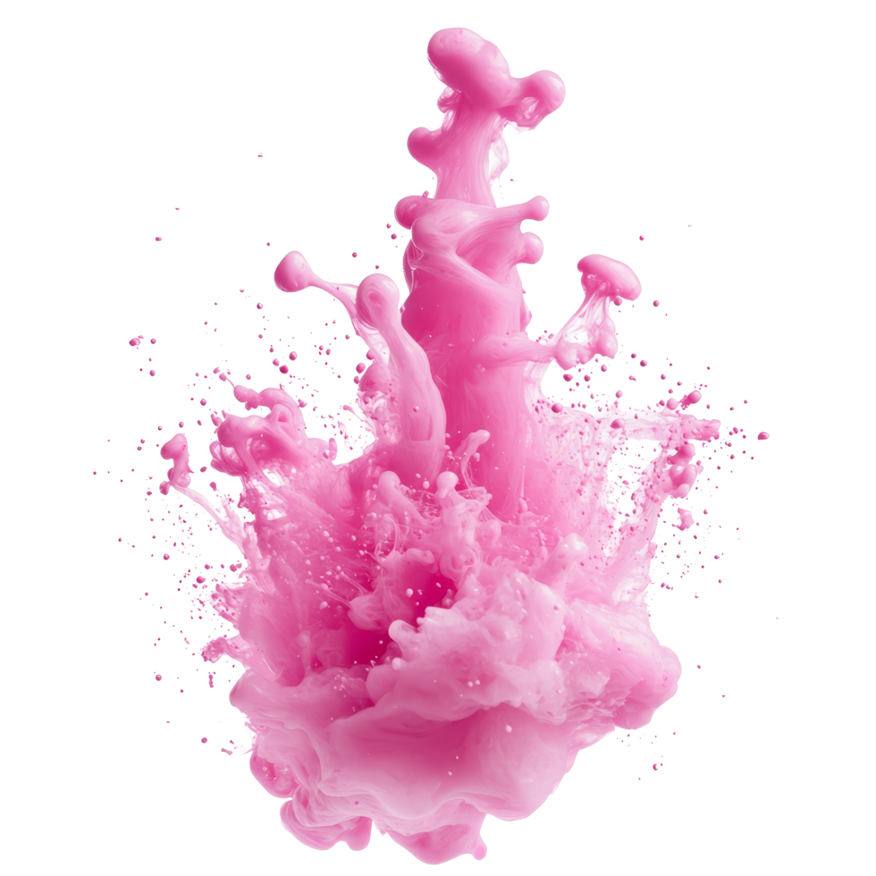 A vibrant splash of pink ink captured on a transparent background, showcasing dynamic movement and fluid beauty, pink ink splash isolated on transparent background png