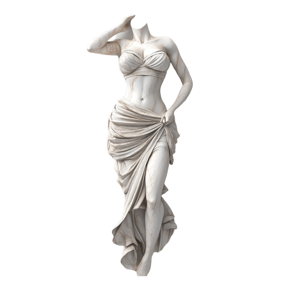 Elegant woman sculpture in a graceful pose displayed against a clean transparent background, Woman Sculpture 3d isolate rendering on transparent background png