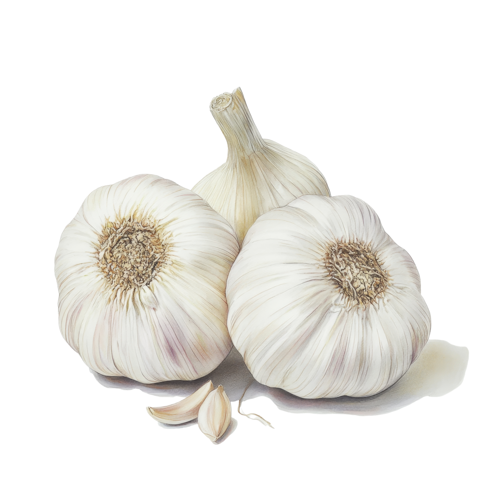 Fresh garlic heads on a clean transparent background showcasing natural details and textures, Garlic transparent background png
