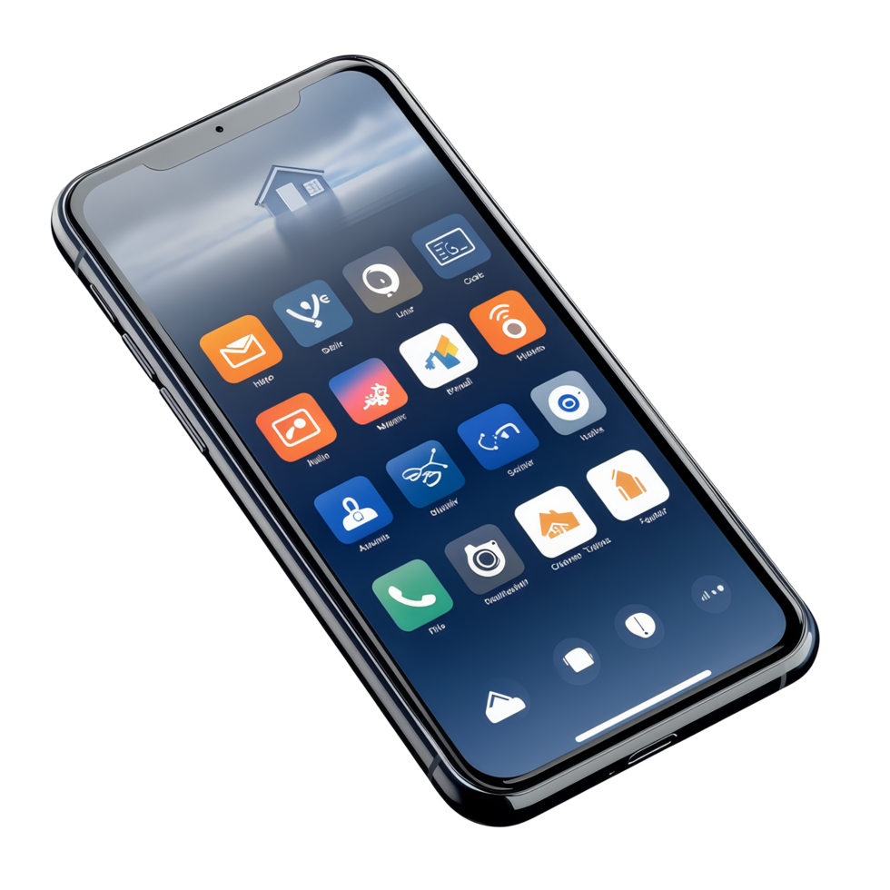 Smart home automation app interface displayed on a smartphone, showcasing various control features and settings, file no background Smart home automation app on smartphone png