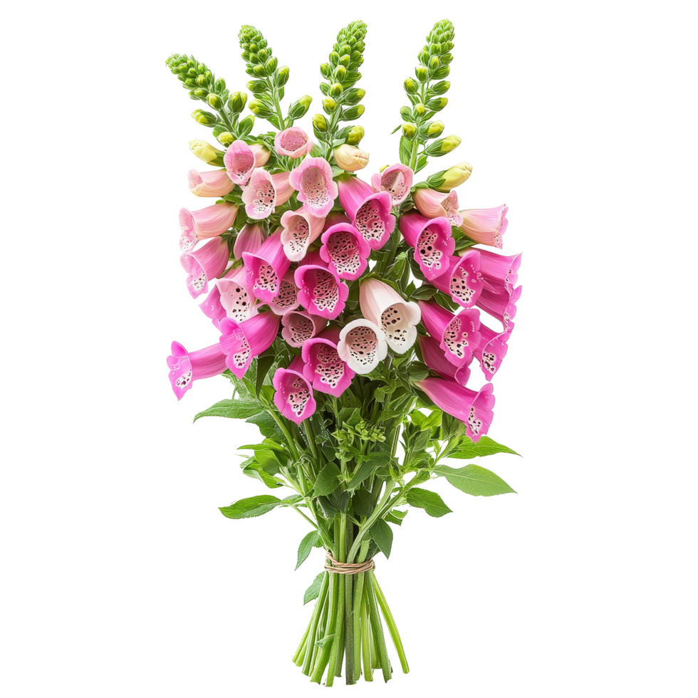 A vibrant bouquet of foxglove flowers showcasing their beauty against a transparent background, Bouquet of foxglove flowers, isolated on transparent background png