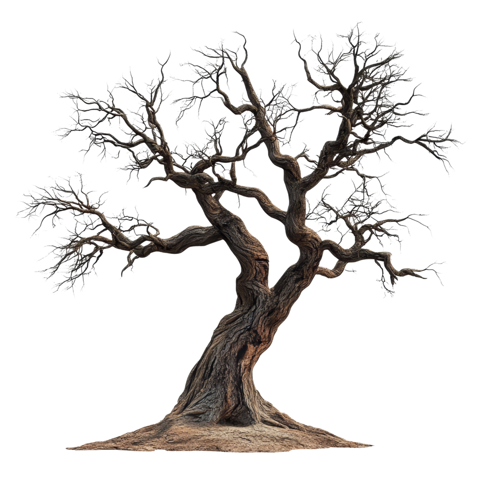 Lonely old tree with twisted branches isolated against a transparent background, Old tree isolated on transparent background png