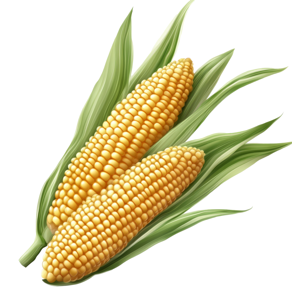 Fresh corn on the cob with vibrant green husk displayed against a transparent transparent background, Corn isolated on transparent png