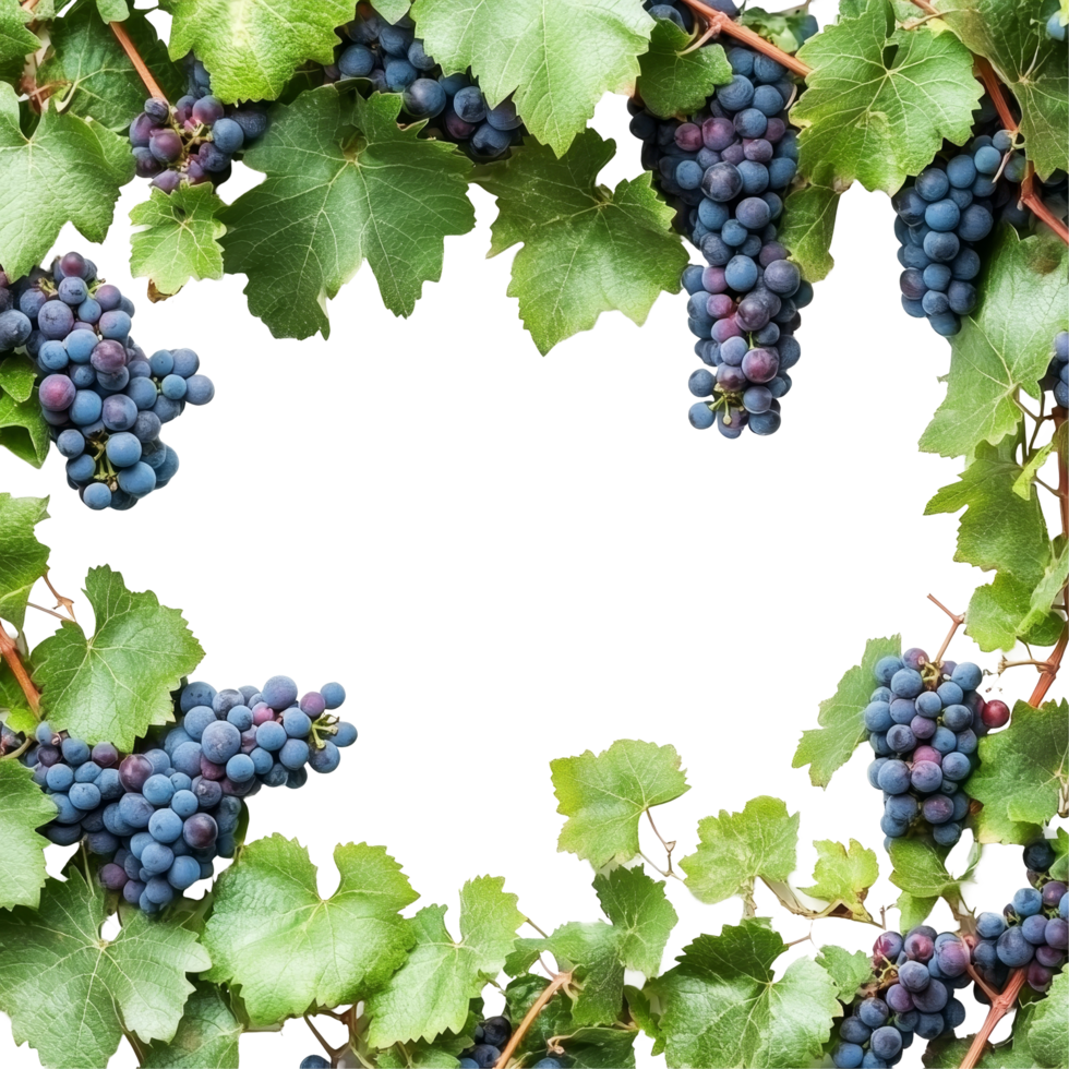 Fresh organic grape vines with ripe clusters on a clean transparent background showcasing natures bounty, Fresh organic grape with leaves on transparent background png