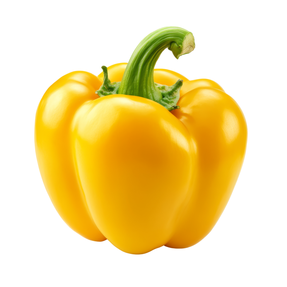 A vibrant yellow bell pepper resting on a clean transparent surface, showcasing its glossy skin and unique shape, yellow bell pepper on transparent backgroundfile png