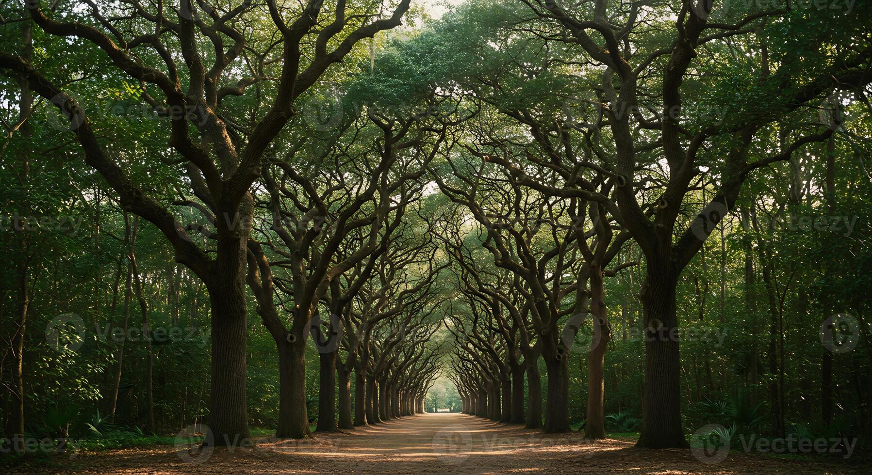 Walking Through Oak Tree Avenue Path in Charleston South Carolina photo