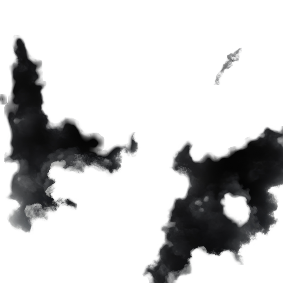 Dark clouds billow on a transparent background creating a striking contrast in a dramatic visual display, black clouds on transparent background png