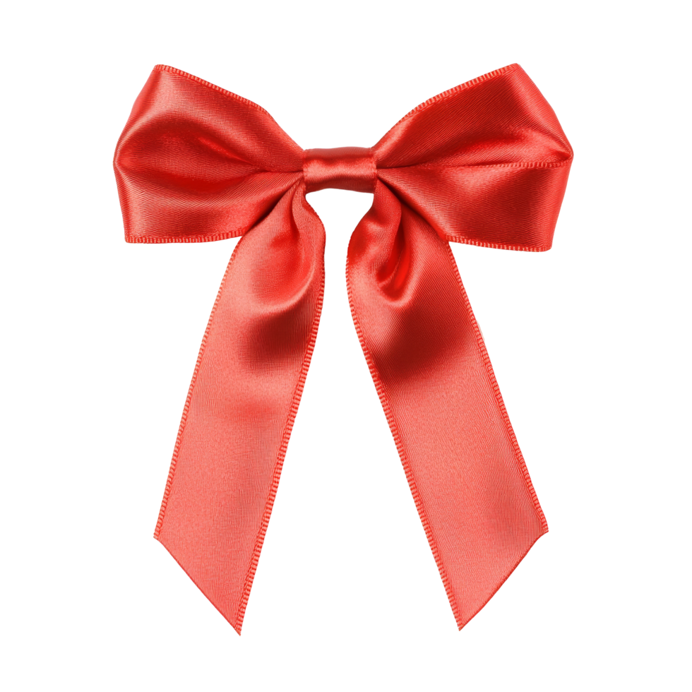 Elegant red satin ribbon bow tied neatly on a plain transparent background for festive decorations and craft projects, Red Satin Ribbon Bow Isolated on transparent background png