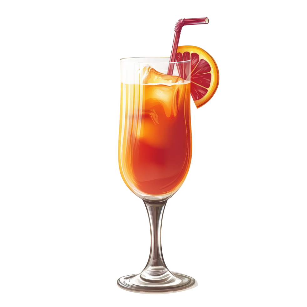 A refreshing cocktail served in an elegant glass with ice and a citrus garnish on a bright transparent background, Clipart cocktail, on transparent backgroundillustration png