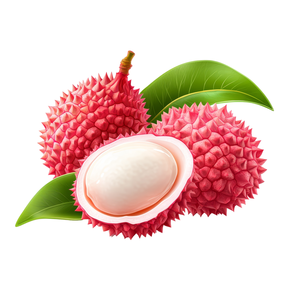 Fresh lychee fruit with vibrant skin and juicy interior on transparent background, Lychee isolated on trnsparent transparent background png