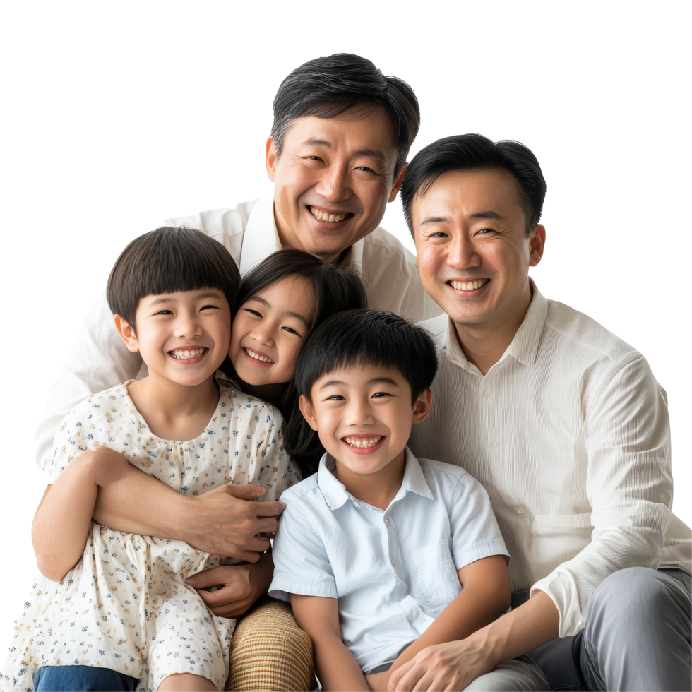 Joyful Asian family sharing happiness together in a warm indoor setting during a family gathering, Joyful Asian Family Sharing Happiness Together in a Group Photo. isolated on transparent background png