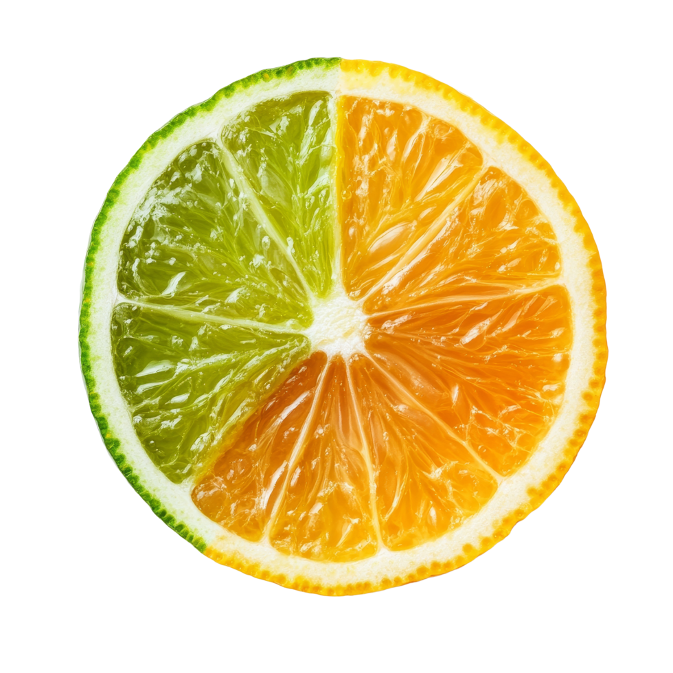 Bright orange, lemon, and lime slices displayed against a clean transparent background, Orange lemon lime slice isolated on transparent background png