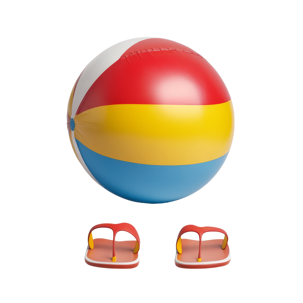 Colorful beach ball and stylish flip flops waiting for fun at the beach on a bright sunny day, Beach Ball and Flip Flops on transparent background png
