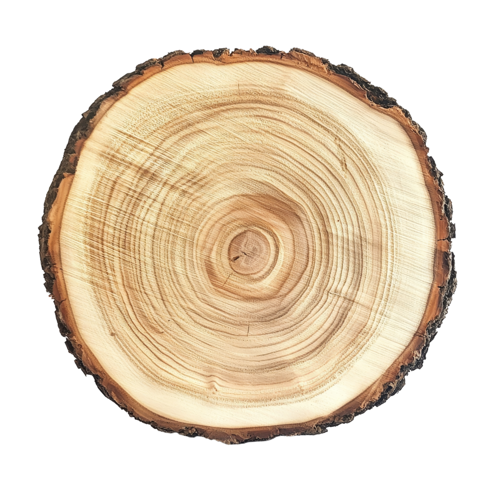 Isolated decorative round wood slice showcasing natural pine grain patterns on a clean light background, Isolated natural decorative pine round wood slice png