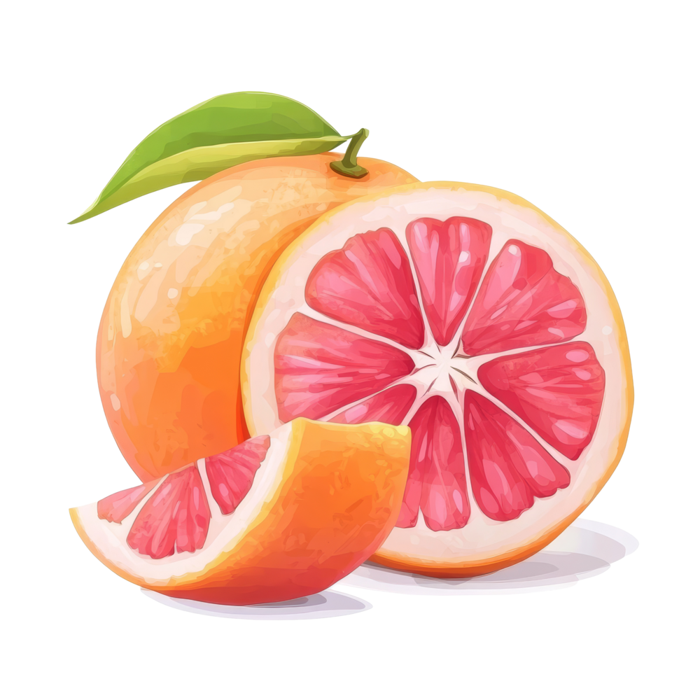 Fresh pink grapefruit with a sliced wedge on a transparent background showcasing vibrant colors and textures, pink orange or grapefruit with slice isolated on transparent background png