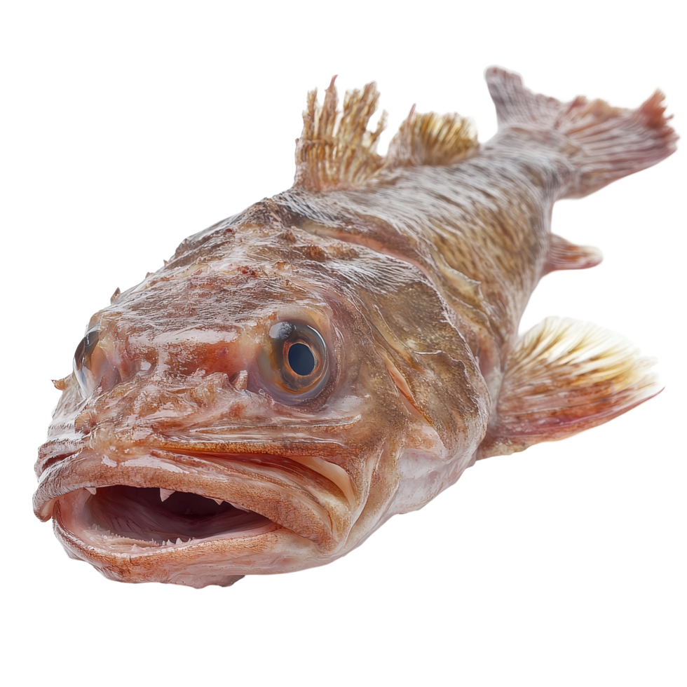 Fresh monkfish displayed on a transparent background, showcasing its unique features and texture, Monkfish on transparent background png