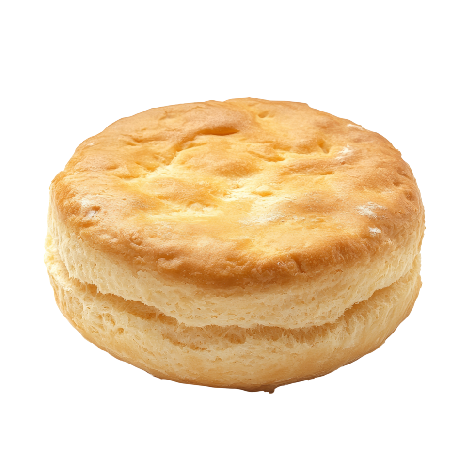A goldenbrown biscuit rests on a transparent background, highlighting its flaky texture and round shape, biscuit isolated on transparent png
