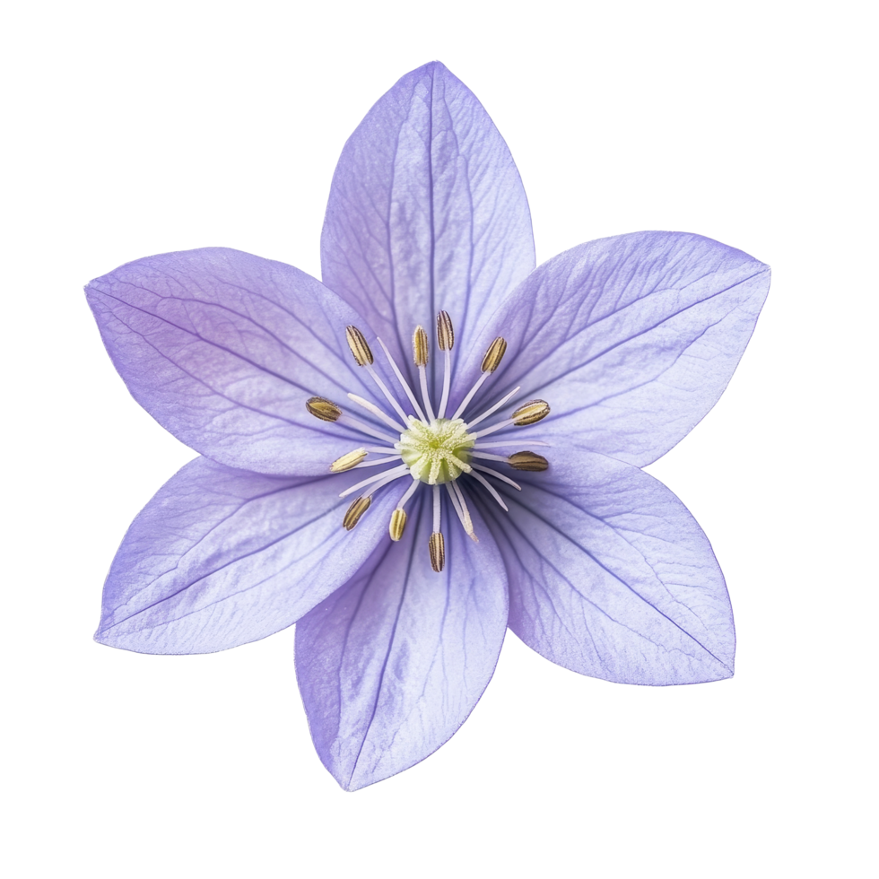 Beautiful spring starflower in soft purple color captured from above in a simple isolated view, Single spring starflower flower top view isolated on transparent background png