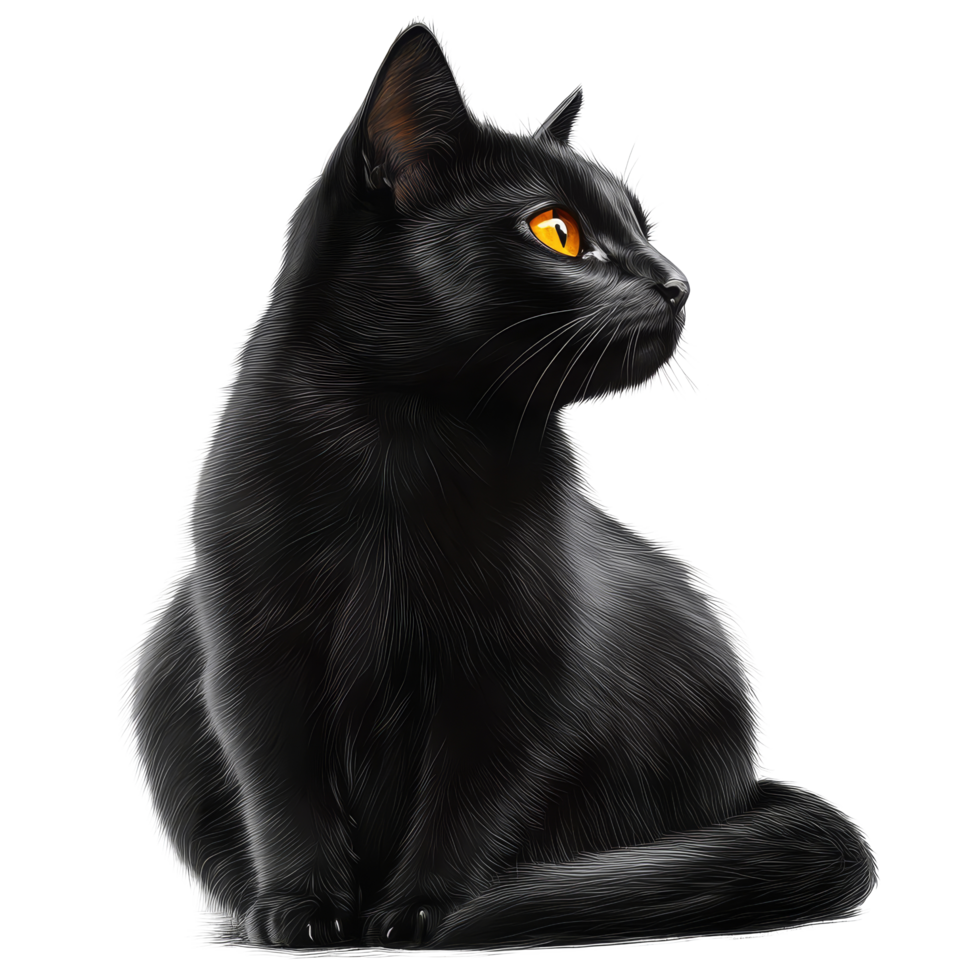 A Halloween black cat sits elegantly against a bright transparent background, showcasing its curious expression and sleek fur, halloween black cat on transparent background png