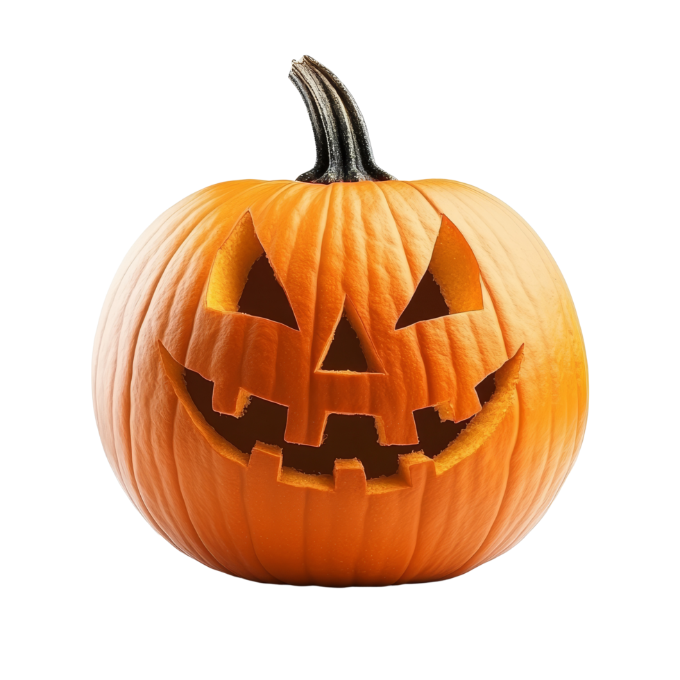 Halloween pumpkin with carved face resting on a transparent background ready for spooky decor, halloween pumpkin isolated on transparent background png
