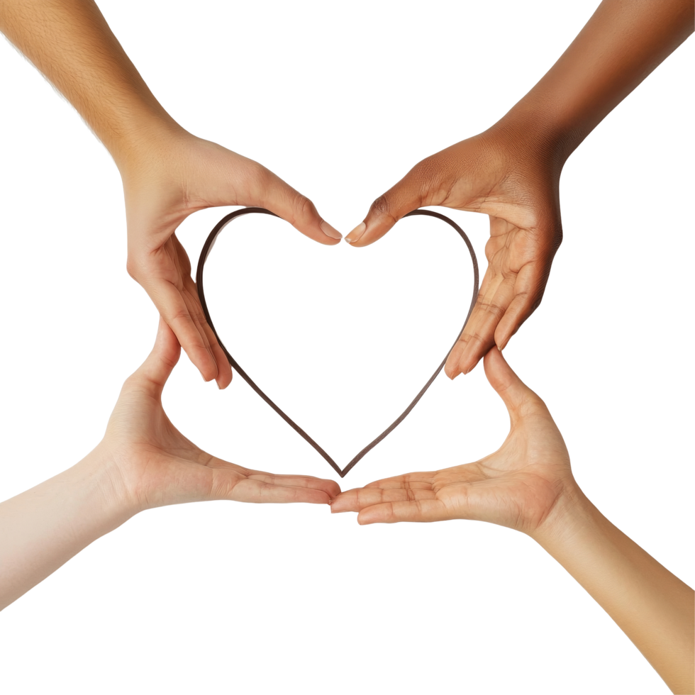 Hands united to form a heart shape on a clean transparent background expressing love and togetherness, Hands Forming Heart Shape on transparent background png