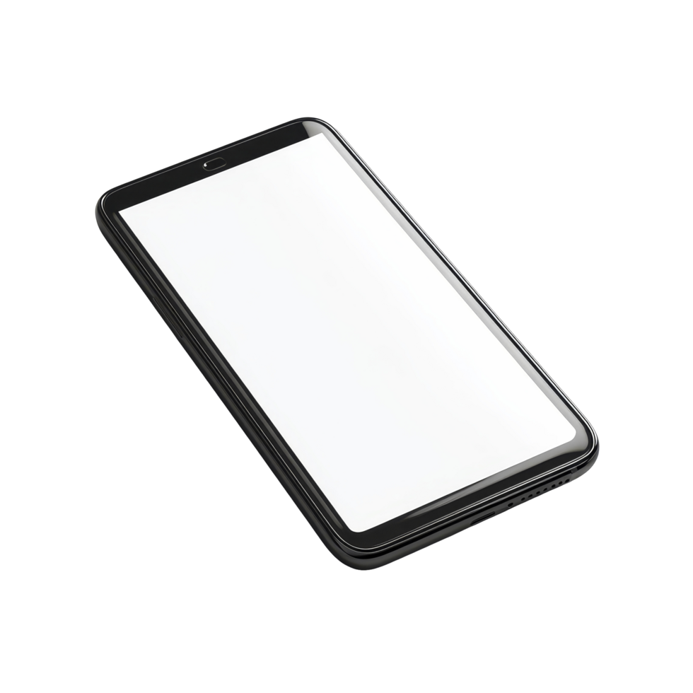 Empty mobile phone resting on a clean transparent background ready for customization or display in a modern setting, empty mobile phone on transparent backgroundfile png