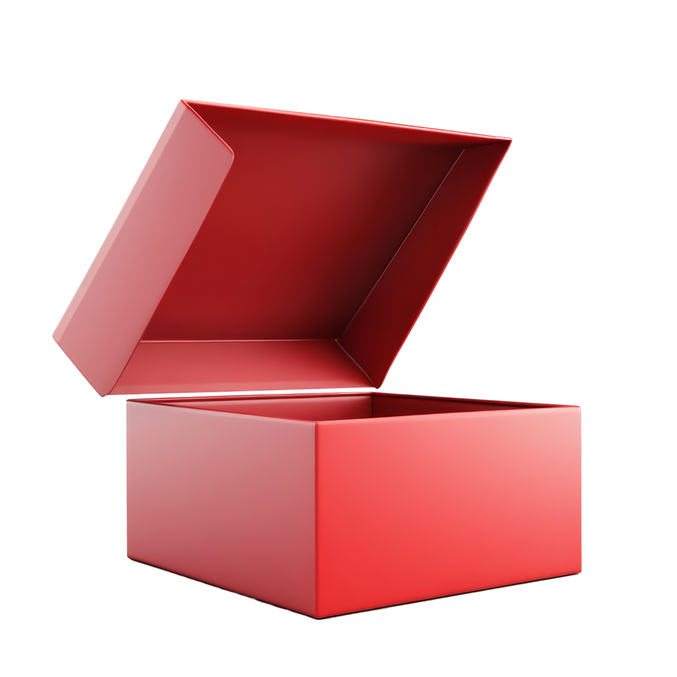 A bright red open gift box showcasing an empty interior ready for special surprises and festive moments, Red open gift box isolated png
