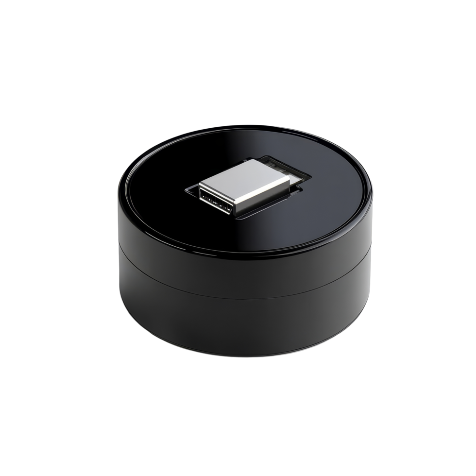Black USB charger with compact design set against a clean transparent background for versatile charging solutions, USB charger isolated on transparent backgroundfile png