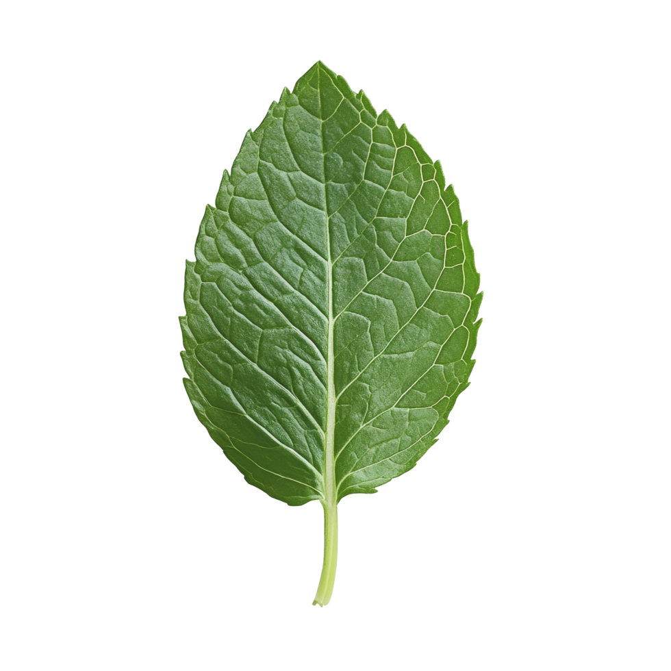 Fresh mint leaf isolated against a clean transparent background showcasing its vibrant color and texture, mint leaf on transparent background png