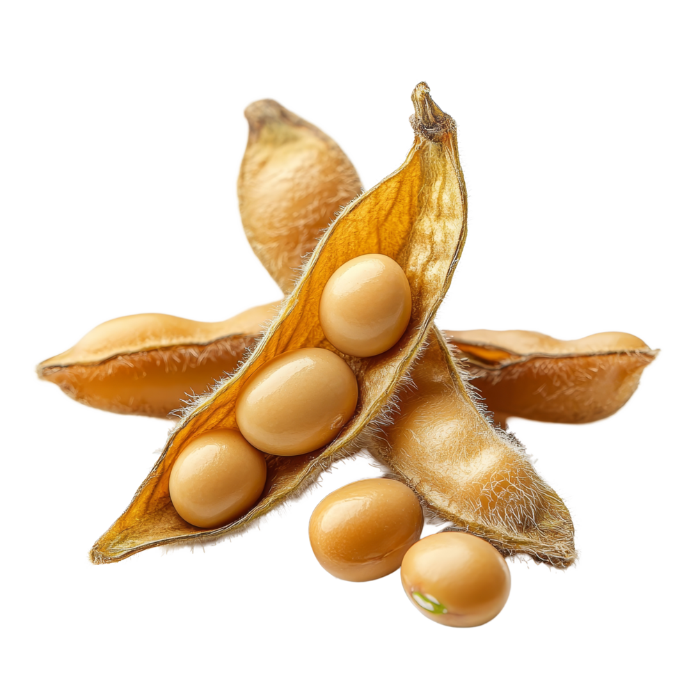 Closeup view of fresh soybeans in a pod isolated on a transparent background for culinary and agricultural use, Soybean isolated on transparent background, closeup png