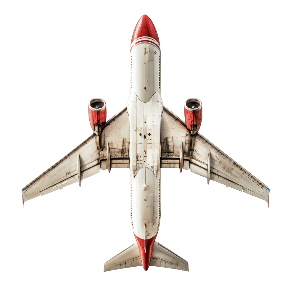Aerial view of an airplane on a transparent background showcasing its detailed structure and design, Airplane isolated png
