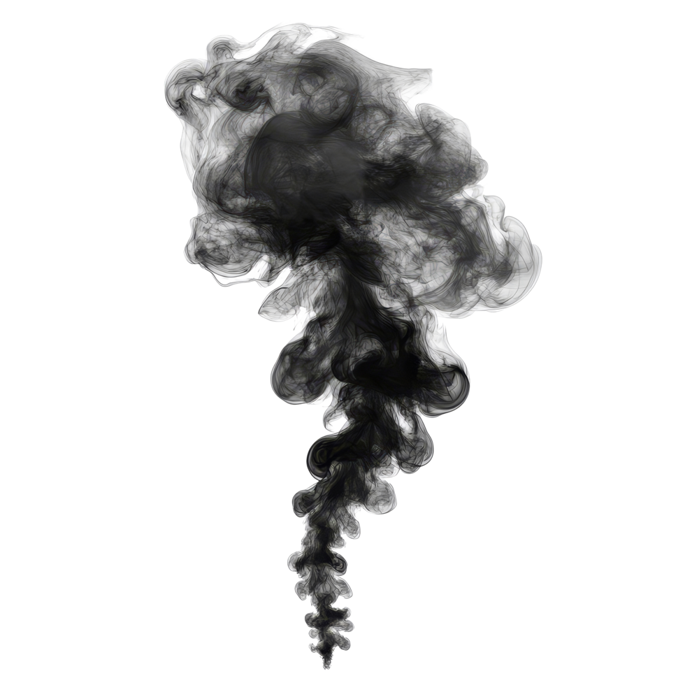A striking display of black modern design smoke against a clean transparent background, black modern design smokesteam isolated on transparent background png