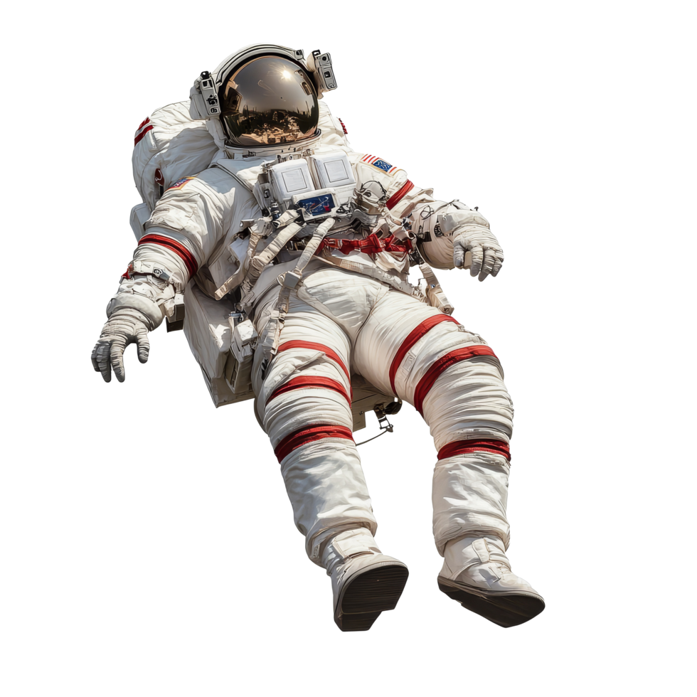 Cosmonaut in a transparent space suit floating against a transparent background, showcasing the details of exploration and technology in space, Cosmonaut on transparent background png