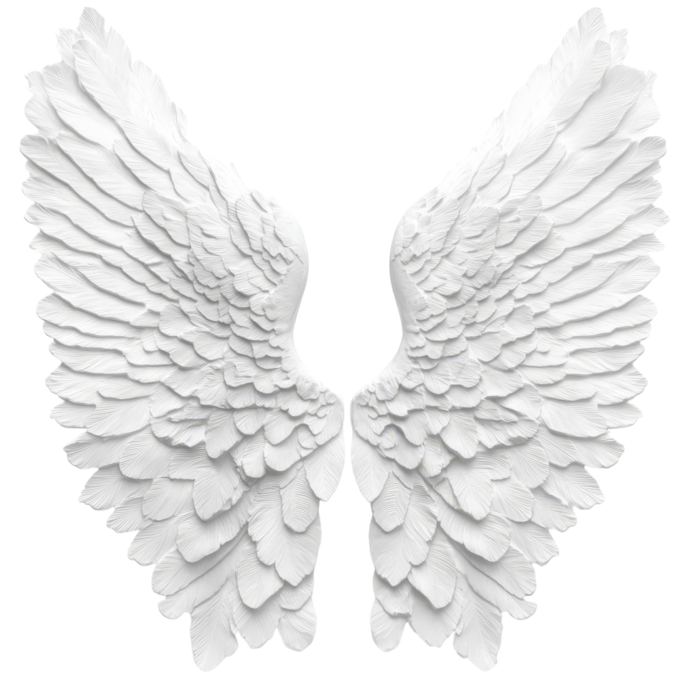 Elegant transparent feathered angel wings symbolizing purity against a serene backdrop of transparent hues, Angel Wings transparent Feathered Symbol of Purity on a transparent background png