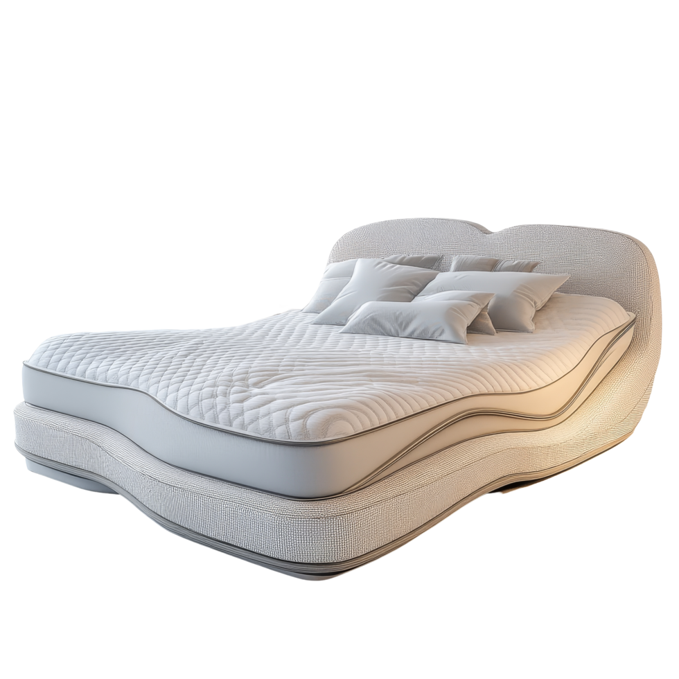 Modern mattress design in a minimalist bedroom featuring soft textures and cozy pillows in a welllit space, Mattress section 3d rendering png