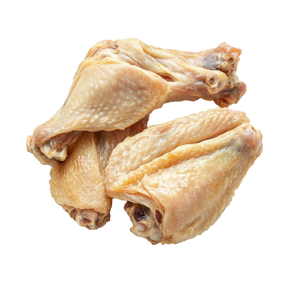 Freshly isolated raw chicken wings laid on a clean transparent surface for culinary preparation and dining enjoyment, Isolated chicken wings on transparent png